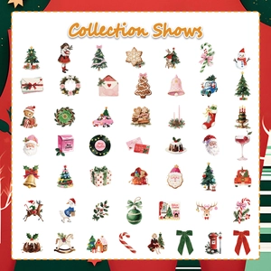 Colección de 42 pegatinas estéticas navideñas de PVC con iconos festivos dibujados a mano