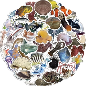 50 Pièces Autocollants Poissons de Mer Profonde Créatures Océaniques Réalistes Graffiti Imperméable PVC pour Ordinateur Portable DIY