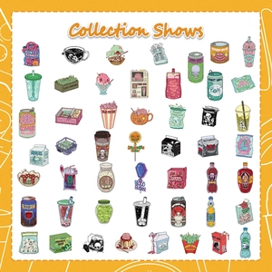 Detail view showing 50 colorful cartoon zombie food stickers for Halloween DIY decor