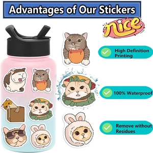 50 süße Cartoon-Katzenaufkleber für Laptop, wasserfeste PVC-Sticker auf Trinkflasche