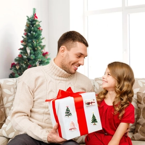 50 pegatinas de Navidad estéticas en una caja de regalo blanca para decoración de DIY
