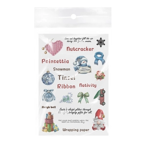 Detail of 8 PVC Christmas sticker sheets featuring Santa and snowman in retail packaging