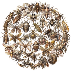 Set di 50 adesivi steampunk con insetti meccanici in PET trasparente impermeabile