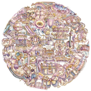 50 pieces pink creative amusement park PET stickers for scrapbooking and luggage