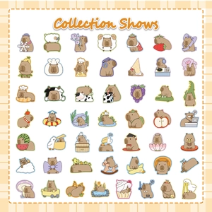 Collection of 49 unique cute cartoon Capybara PVC stickers for DIY journal and planners