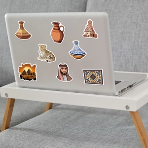 Middle Eastern art style cartoon stickers for laptop decoration with camels and pottery