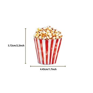 Vintage watercolor popcorn sticker dimensions with red and white stripes 2.2x1.7 inch
