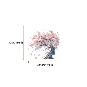 Waterproof watercolor pink peach tree sticker for DIY decoration with size measurements