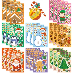DIY Christmas Make A Face Stickers Kids Reindeer Snowman Santa Claus Elf Penguin Gingerbread House Holiday Party Decor