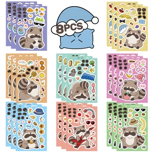 Cute Cartoon Raccoon Make A Face Stickers DIY Puzzle Decoration For Kids Party Favors Gift PVC Printed Stickers