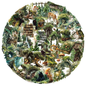 Fantasy forest stickers pack with fairy houses and magical animals for scrapbooking