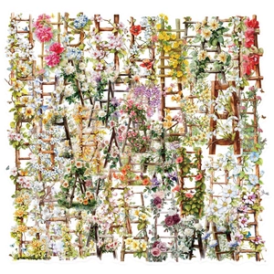 Set di 50 adesivi in PET con fiori e scale vintage impermeabili per decorazioni fai-da-te