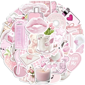 Set of 50 cute pink Korean ins style waterproof stickers for journal and laptop decoration