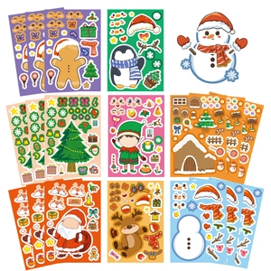 DIY Christmas Make-a-Face stickers set with Santa, reindeer, and snowman characters