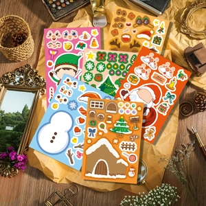 DIY Christmas make a face stickers set with Santa and reindeer for festive party decoration