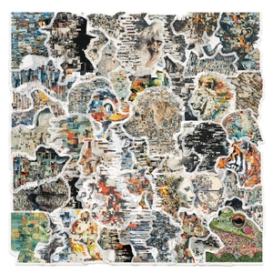 Adesivi PET Collage a Mosaico Artistico Trasparenti Retrò Ritratto Animale Decalcomanie Decorative Per Fai Da Te Diario Valigia Custodia Telefono Chitarra Decorazione