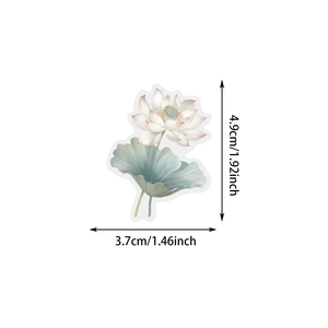 Traditional Chinese style lotus and leaf PET sticker set with size dimensions