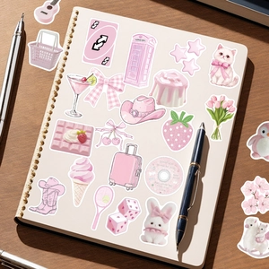 50pcs cute pink Korean style waterproof stickers for journal decor and laptop decals