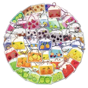 Close-up of assorted colorful fruit tea bag stickers for DIY journals and decoration