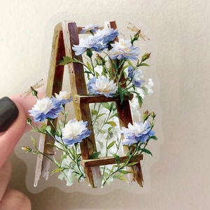 Adesivi floreali impermeabili in PET con scala vintage e design artistico di fiori