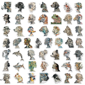 Dettaglio di 49 adesivi in PET stile mosaico con ritratti e animali per decorazione