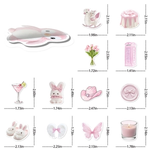 Set of 50 cute pink Korean style waterproof stickers showing various small sizes