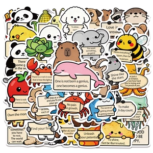 Lot de 50 autocollants animaux mignons avec phrases motivantes pour valises et skate