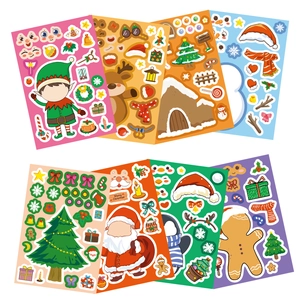 Set of 8 Christmas make-a-face stickers featuring Santa, reindeer, and snowman designs