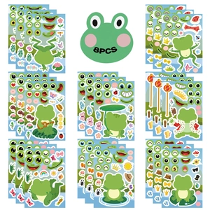 Cartoon Frog Make A Face Stickers DIY Puzzle Educational Toy Waterproof PVC Paper Stickers Kids Activity Scrapbooking Crafts