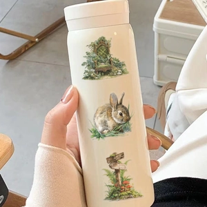 White minimalist forest rabbit thermal mug with high-quality woodland nature illustrations