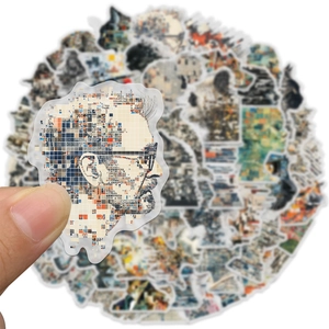 Dettaglio dell'adesivo ritratto pixel art Steve Jobs con bordi in PET trasparente per DIY