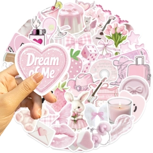 50 pieces of cute Korean pink aesthetic waterproof stickers for journaling and laptops