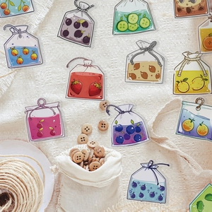 50pcs ins style fruit tea bag stickers, transparent cartoon decals for DIY scrapbooking decor