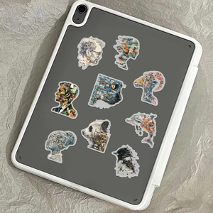 Adesivi a mosaico con sagome di animali su custodia per tablet, sfondo grigio scuro