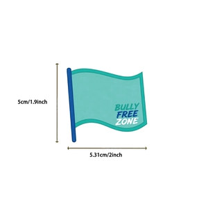 Detailed view of wave-shaped Bully Free Zone sticker with 5cm size measurements