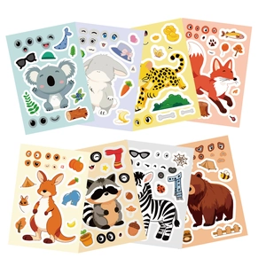 8-pack forest animal DIY face stickers set featuring koala, fox, and zebra for kids