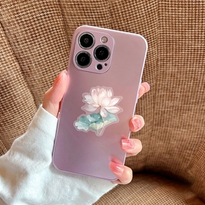 Detail of a matte lavender phone case with traditional Chinese lotus flower pattern art