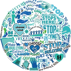 50pcs Anti-bullying stickers pack in blue tones for laptops and water bottles