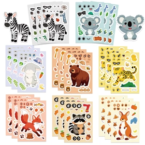 24-piece set of waterproof DIY animal face stickers featuring diverse cartoon creatures