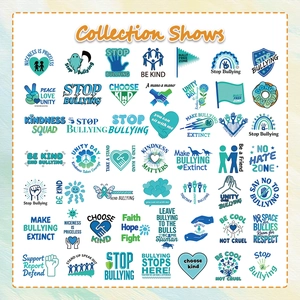Collection of 48 anti-bullying and kindness stickers in teal tones for laptops and notebooks
