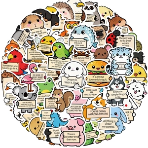 Vue détaillée d'autocollants d'animaux mignons avec des phrases de motivation