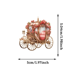 Pink fairy carriage sticker with rose decor and dimensions 5.04cm by 5cm for DIY gifts