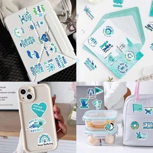 Set of 50 anti-bullying stickers for laptops and phones in teal and blue tones