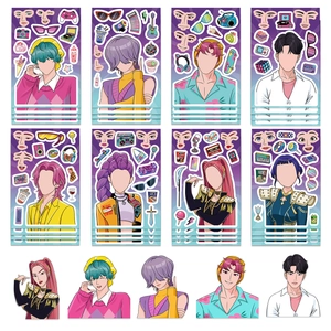 Set de 8 planches de stickers puzzle DIY anime visage à composer, imperméables