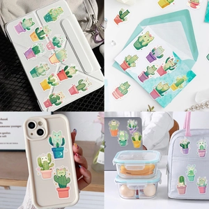 50pcs cute cartoon cat cactus stickers set for DIY decorating laptops and water bottles