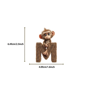 3D cartoon animal letter M sticker with cute furry monkey, waterproof educational decal