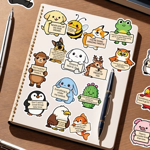Variété de stickers d'animaux pour soutien émotionnel sur un carnet à spirales