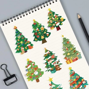 Lot de 8 autocollants créatifs de sapin de Noël avec décors festifs et dessins animés