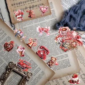 50pcs Romantic Valentine heart stickers for DIY scrapbooking with retro vintage floral designs