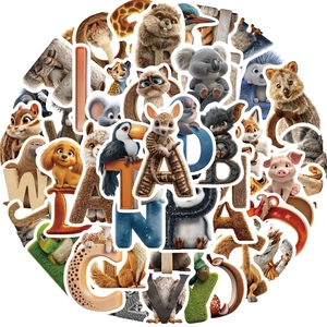 50pcs 3D cartoon animal alphabet stickers for kids education made of waterproof PVC